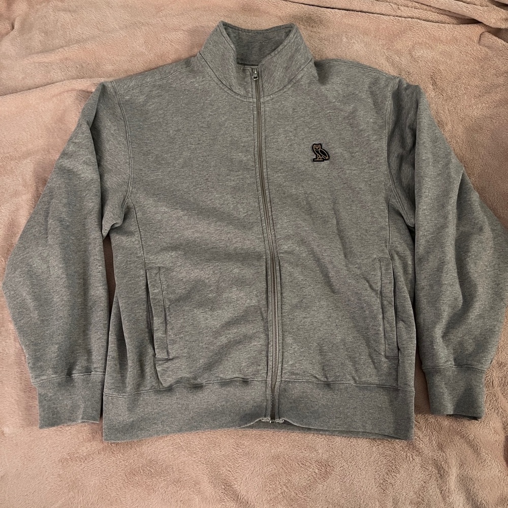 OVO essential Logo print zip up grey hoodie size medium men